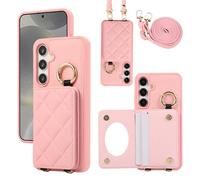 YDIJCYAN Compatible avec Coque Samsung Galaxy S24 Plus / S24+ / Galaxy S25 Plus avec Étui Fin et Léger avec Protection de avec Miroir de Maquillage + Anneau, Protection Complète à (Rose)