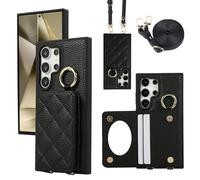 YDIJCYAN Compatible avec Coque Samsung Galaxy S24 Ultra avec Étui Fin et Léger avec Protection de avec Miroir de Maquillage + Anneau, Protection Complète à pour Galaxy S24 Ultra (Noir)