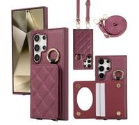 YDIJCYAN Compatible avec Coque Samsung Galaxy S25 Ultra avec Étui S25 Ultra Fin et Léger avec Protection de avec Miroir de Maquillage + Anneau, Protection Complète à pour Galaxy S25 Ultra (Wine Red)