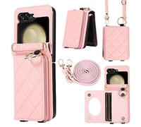YDIJCYAN Compatible avec Coque Samsung Z Flip 5 avec Étui Z Flip 5 Fin et Léger avec Protection de avec Miroir de Maquillage + Anneau, Protection Complète à pour Galaxy Z Flip 5 (Rose)