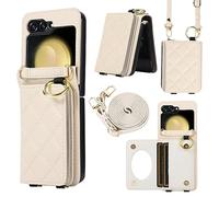 YDIJCYAN Compatible avec Coque Samsung Z Flip 5 avec Étui Z Flip 5 Fin et Léger avec Protection de avec Miroir de Maquillage + Anneau, Protection Complète à pour Galaxy Z Flip 5 (Blanc)