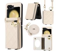 YDIJCYAN Compatible avec Coque Samsung Z Flip 8 avec Étui Z Flip 8 Fin et Léger avec Protection de avec Miroir de Maquillage + Anneau, Protection Complète à pour Galaxy Z Flip 8 (Blanc)