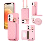 YDIJCYAN Compatible Coque iPhone 16 Fin et Léger avec Protection, Miroir de Maquillage + Anneau, Protection Complète (Rose)