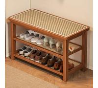 YDkjwjw Banc À Chaussures 2 en 1 en Rotin Tressé avec Étagère À Chaussures Intégrée, Structure en Bambou, Design Compact, Supporte Jusqu'à 100 Kg(Tea Brown,100cm)