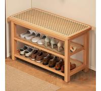 YDkjwjw Banc À Chaussures 2 en 1 en Rotin Tressé avec Étagère À Chaussures Intégrée, Structure en Bambou, Design Compact, Supporte Jusqu'à 100 Kg(Natural Color,80cm)