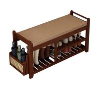 YDkjwjw Banc À Chaussures en Bois avec Coussin, Étagère Ouverte, Idéal for Ranger Les Chaussures Au Pied du Lit Ou dans L'entrée.(Rosewood Color,95cm)