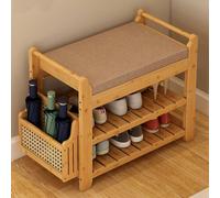 YDkjwjw Banc À Chaussures en Bois avec Coussin, Étagère Ouverte, Idéal for Ranger Les Chaussures Au Pied du Lit Ou dans L'entrée.(Natural Wood Color,60cm)