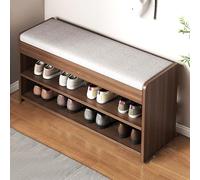 YDkjwjw Banc À Chaussures, Meuble De Rangement À Chaussures en Bois avec Siège À Coussin Moelleux, Étagère À Chaussures De Style Industriel for Entrée/Couloir(Walnut,80cm)