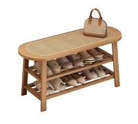 YDkjwjw Banc De Rangement À Chaussures en Bois, Banc Porte-Chaussures avec Assise Tressée, Étagère Ouverte, for Entrée, Pied De Lit Et Couloir.(Natural Wood Color,65CM)