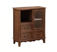 YDkjwjw Commode De Style Campagnard avec 3 Tiroirs, 1 Porte Et 1 Étagère Ouverte, Meuble De Rangement en Bois for Salon, Couloir, Entrée, Maison, Bureau(Coffee Brown - Glass)
