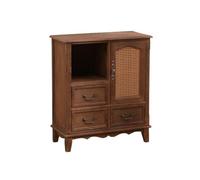 YDkjwjw Commode De Style Campagnard avec 3 Tiroirs, 1 Porte Et 1 Étagère Ouverte, Meuble De Rangement en Bois for Salon, Couloir, Entrée, Maison, Bureau(Coffee Brown - Rattan)