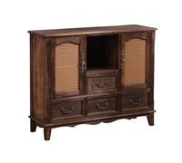 YDkjwjw Commode De Style Campagnard for Chambre À Coucher, Commode en Bois avec 4 Tiroirs Et 2 Portes, for Salon, Couloir, Chambre À Coucher(Charcoal - Rattan)