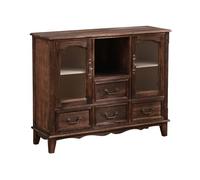 YDkjwjw Commode De Style Campagnard for Chambre À Coucher, Commode en Bois avec 4 Tiroirs Et 2 Portes, for Salon, Couloir, Chambre À Coucher(Charcoal - Glass)