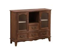 YDkjwjw Commode De Style Campagnard for Chambre À Coucher, Commode en Bois avec 4 Tiroirs Et 2 Portes, for Salon, Couloir, Chambre À Coucher(Coffee Brown - Glass)