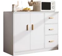 YDkjwjw Commode Rustique Vintage en Bois avec 3 Tiroirs Et 2 Portes, Meuble De Rangement Grande Capacité for Chambre, Salle À Manger Ou Entrée.(Warm White)