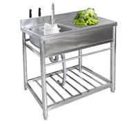 YDkjwjw Évier de Cuisine en Acier Inoxydable Évier Utilitaire a Une Cuve Évier de Restauration sur Pied avec Surface de Travail et Robinets d'eau, Évier sur Pied Extérieur pour Restaurant, Buanderie