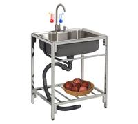YDkjwjw Évier de Cuisine Portable en Acier Inoxydable Double Cuve Évier de Cuisine de Restaurant Commercial avec Lavabo Robinet Chaud et Froid Étagère de Rangement pour Buanderie Extérieure