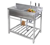 YDkjwjw Évier D'extérieur Évier de Cuisine en Acier Inoxydable, Évier de Restaurant avec Plate-Forme, Étagère de Rangement et Robinet, Évier Professionnel a Une Cuve Évier de Restauration Utilitaire