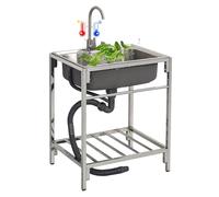 YDkjwjw Évier Extérieur Autoportant a Cuve Unique en Acier Inoxydable, Évier Portable Mobile avec Bassin Intérieur Mobile, Robinet Chaud et Froid, Évier de Cuisine de Restaurant pour Le Lavage