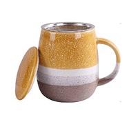 YDoLimmer Séparation du thé - Tasse en céramique de grande capacité - Tasse à thé avec filtre et couvercle en céramique - Grand bol ventral - 350 ml - Idéale pour le thé (jaune)