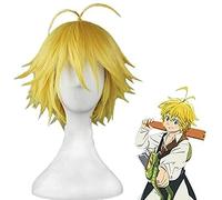 ydound Anime Coser Perruque Dragon Sin of Wrath Meliodas courte dorée Jeu de rôle The Seven Deadly Sins Cheveux résistants à la chaleur Cosplay Perruques + filet à cheveux Cadeau