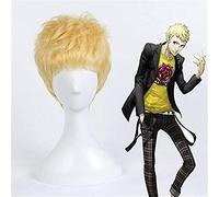ydound Anime Coser Wig 12 "Hommes Persona 5 Ryuji Sakamoto coiffures Courtes dorées synthétique Cosplay Perruques complètes Halloween Costume fête Perruques + Bonnet de Perruque