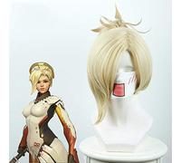 ydound Anime Coser Wig 30cm Ow Mercy Cosplay Perruque for Femme 30cm résistant à la Chaleur Jeu de Cheveux Ow Angela ziegler miséricorde Cosplay Perruque Cheveux synthétiques Cheveux