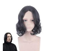 ydound Anime Coser Wig 35cm Film Severus Snape Perruque Noire Cosplay Professeur Snape Curly Wig Halloween Rôle Play Costumes de Cheveux + Perruque Cap