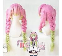 ydound Anime Coser Wig Anime Demon Slayer: KIMETSU No Yaiba Kanroji Mitsuri Cosplay Perruques de Cosplay Long Rose Mélanger Vert Cheveux de Tresse Vert+ Perruque Gratuite 80cm Taille Unique Rose