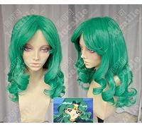 ydound Anime Coser Wig Anime Sailor Moon KaiOu Michiru Cosplay Cosplay Perruques 60cm Long Vert Curly Résistant à la Chaleur Synthétique Perruque de Cheveux Synthétique+Perruque