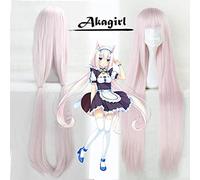 ydound Anime Coser Wig Biamoxer Anime Nekopara OVA Cosplay Perruques de Cosplay Vanilla Chocola Droit Long Terrain de Cheval Synthétique Perruque de Cheveux Synthétiques Rose Brown Rose