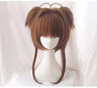 ydound Anime Coser Wig Biamoxer Card Captor Sakura Carte Transparente Kinomoto Sakura Perruque Brune Cosplay Mignon Cheveux Perruque Halloween Anime Lolita Base wig Queue de Queue