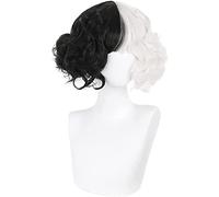 ydound Anime Coser Wig Cruella Noire et Blanche Fille moitié Noire moitié Blanche Courte Courte bouclée Reine wig + Perruque Cap Halloween Cosplay ( Color : White and Black )
