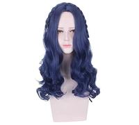 ydound Anime Coser Wig Evie Descendants Cosplay Bleu foncé Longue Perruque bouclée Vague résistant à la Chaleur Perruques synthétiques Halloween Cosplay for Femmes
