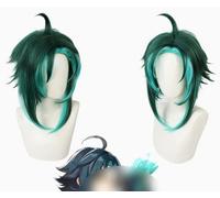 ydound Anime Coser Wig Genshin Impact Wig, Anime Cosplay Xiao Wig, Perruque Bleu dégradé avec Bonnet de Perruque Gratuit, for Halloween, fête, Carnaval, Vie Nocturne, Concerts, Mariages