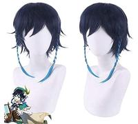 ydound Anime Coser Wig Jeu Genshin Impact Impact Projet Barbatos Perruque Jouant Poudre Short Bleu Dégradés Hair Halloween 1: 1 Perruques 35cm Cosplay Perruques