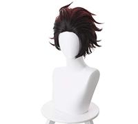 ydound Anime Coser Wig Kamado tanjirou Perruque kimetsu no Yaiba Cosplay 28cm Cheveux Rouge foncé résistant à la Chaleur résistant à la Chaleur kamado tanjirou Cosplay
