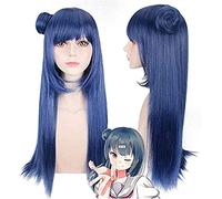 ydound Anime Coser Wig LoveLive!Ensoleillement! Tsushima Yoshiko Long Straight Cosplay Wig Anime Costume Fête Universal Femelle Faux Cheveux Bleu 70cm