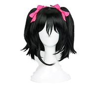 ydound Anime Coser Wig LoveLive! Love Live Nico Yazawa NIKO Cosplay Perruque Courte Noir Ponrones Poileaux Synthétiques Perruques de Cheveux Synthétiques +Bowknot