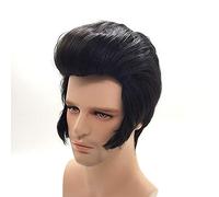ydound Anime Coser Wig Mens Rock chanteurs Elvis Aron Presley Cosplay Perruque Perruque Elvis Presley Noir Synthétique Cheveux Costume Costume Perruques+ Perruque Cap