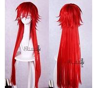 ydound Anime Coser Wig Nouvelle Arrivée Mode Style Black Butler Grell Grell Sutcliff Perruque de Cosplay Rouge Longue + Verres Rouges + Perruque Rouge for Les Fans