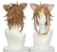 ydound Anime Coser Wig Perruque de Cosplay Genshin Impact Gorou, avec Perruques Brunes for la fête d'halloween Carnaval d'halloween avec Perruque avec Bonnet de Perruque Gratuit