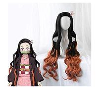 ydound Cosplay Wig Anime Kamado Nezuko Cosplay Perruque Lame du Tueur de démons Kimetsu no Yaiba Halloween Anime Cheveux bouclés mélangé Noir Marron + Bonnet de Perruque KEEBON