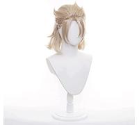 ydound Cosplay Wig Genshin Impact Jeu Rôle Albedo Cosplay Perruque Court Jaune Argent Bang Perruque avec Tresse (Albedo)