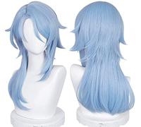 ydound Cosplay Wig Genshin Impact Kamisato Ayato Cosplay Perruque déguisement d'halloween Anime fête Bleu Couches côté séparation Cheveux