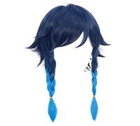 ydound Cosplay Wig Genshin Impact Venti Cosplay Perruque Court Dégradé Bleu avec Tresse (Bleu Dégradé)