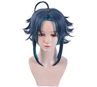 ydound Cosplay Wig KEEBON Jeu Genshin Impact Xiao Cosplay Perruques Mixte Bleu Court Cosplay Perruque Résistant À La Chaleur Synthétique Cheveux Halloween