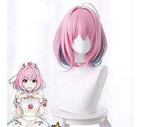 ydound Cosplay Wig KEEBON The Idolm Cinderella Girls Yumemi Riamu Cosplay Perruque for Femme Court Droite Synthétique Anime Jeu Cos Perruque Rose Dégradé Vert