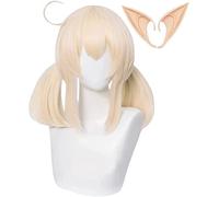 ydound Cosplay Wig Klee Cosplay Perruque avec Oreilles Genshin Impact Costume Perruque Double Queue de Cheval Blonde Cheveux for Anime Cosplay