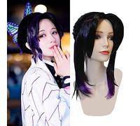 ydound Cosplay Wig Kochou Shinobu Cosplay Court Noir Violet Perruque Femmes Filles Anime Halloween Queue de Cheval Perruque (Kochou Shinobu Noir Violet Perruque)